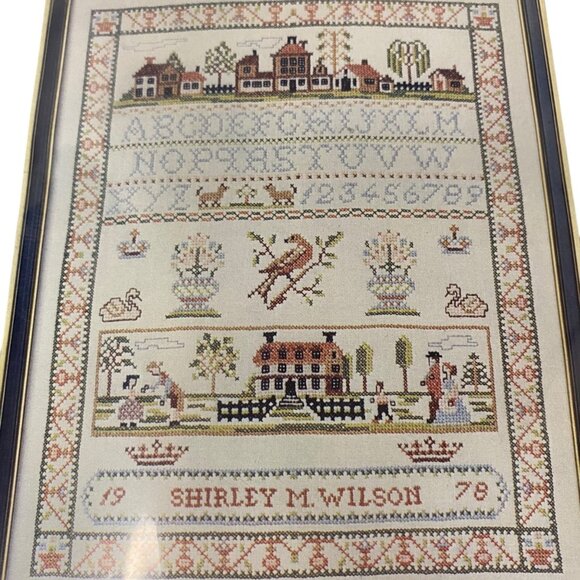 Heirloom Sampler Cross Stitch Kit No. 250 Colonial Town Flowers Birds Alphabet - Picture 2 of 5